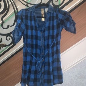 Blue plaid shirt dress size S